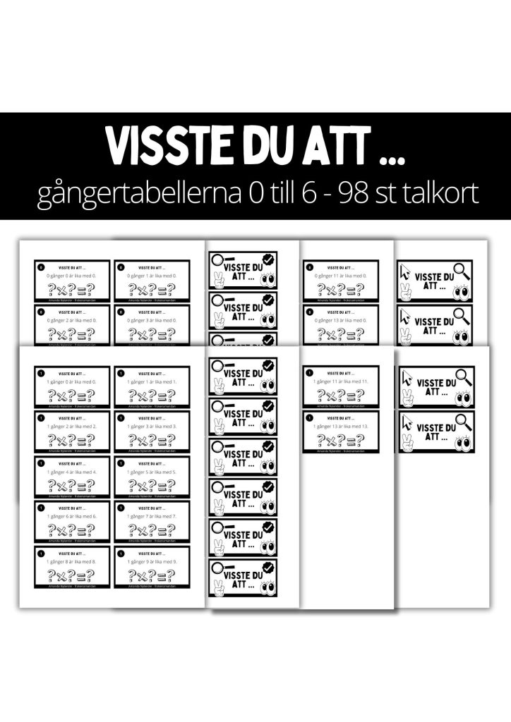 Visste du att … 98 talkort (Matematik – gångertabellerna 0 – 6)