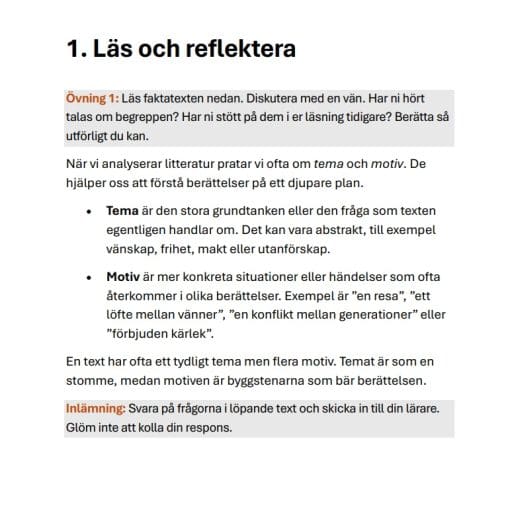Litteratur och kultur 2 Novellanalys