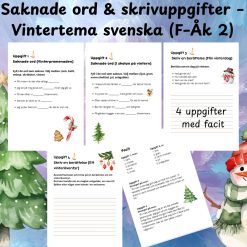 Saknade ord & skrivuppgifter – Vintertema svenska (F–Åk 2)