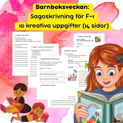 Sagoskrivning för F–1 | 10 färdiga uppgifter – perfekt för Barnboksveckan, & skrivträning