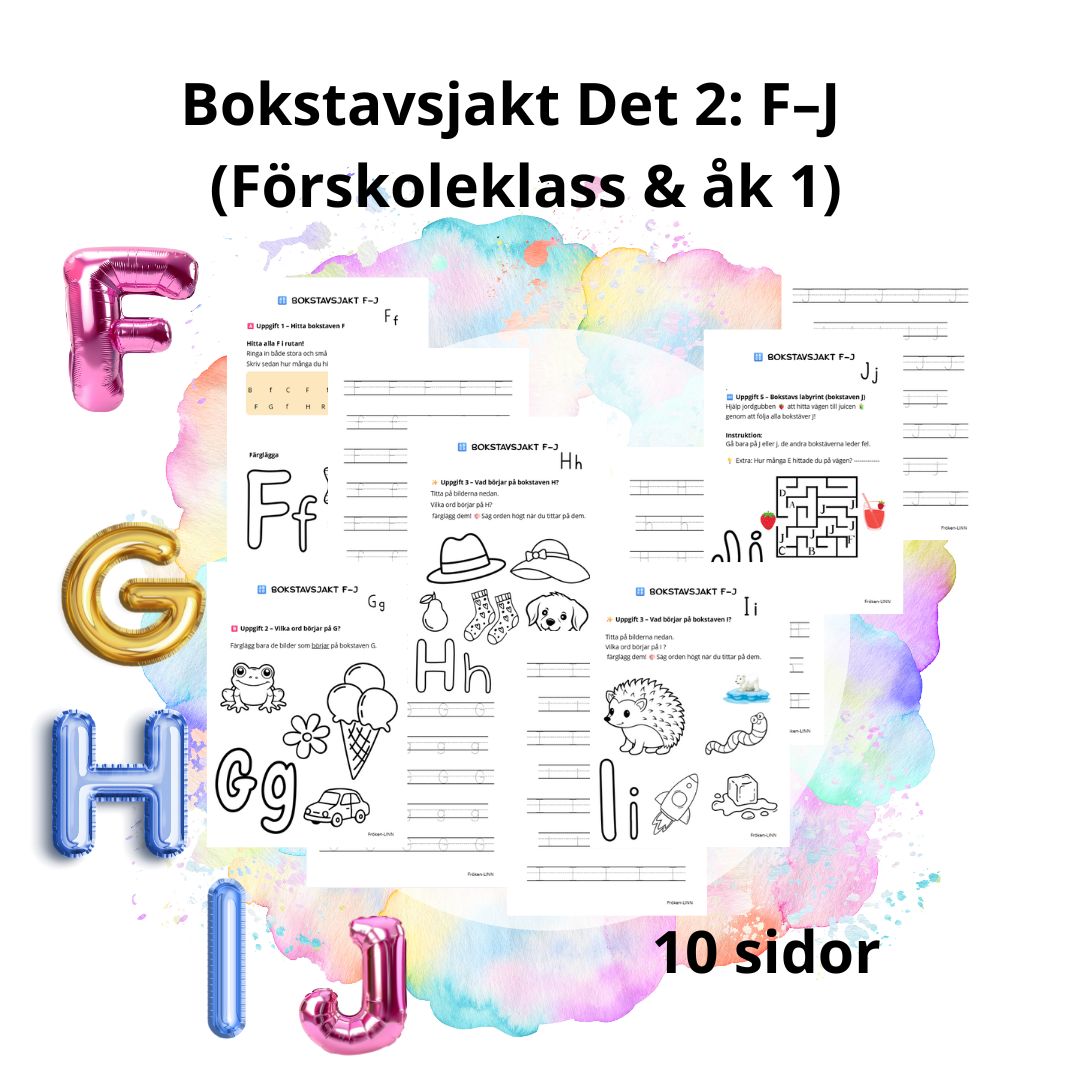 Bokstavsjakt F–J – Träna bokstäver och skriv på ett lekfullt sätt (Förskoleklass & åk 1)