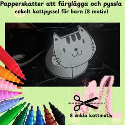 Papperskatter att färglägga och pyssla – enkelt kattpyssel för barn (8 motiv)