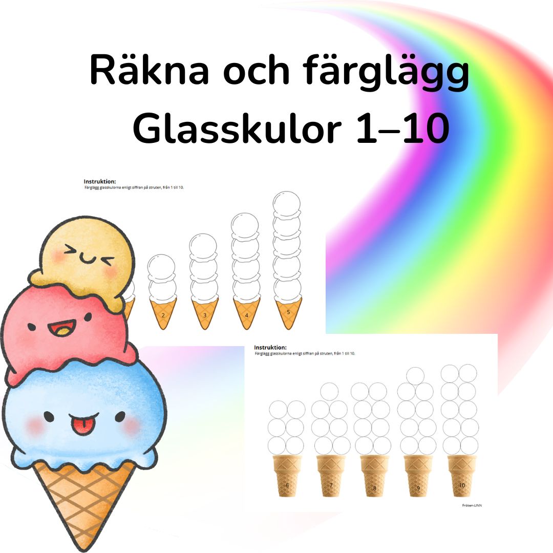 Räkna och färglägg – Glasskulor 1–10