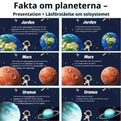 Fakta om planeterna – Läsförståelse + presentation om solsystemet (åk 2–6)