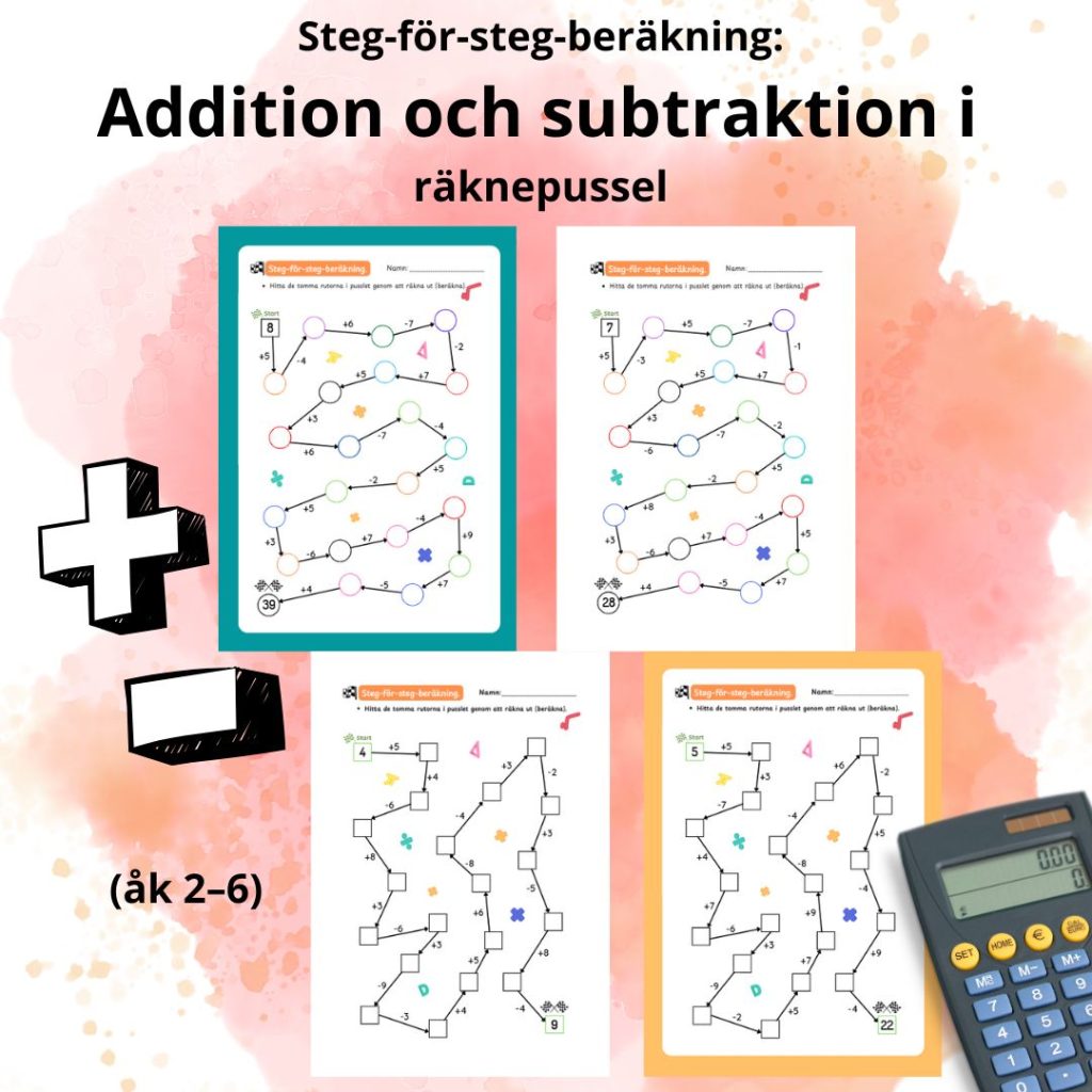 Steg-för-steg-beräkning: Addition och subtraktion i räknepussel (åk 2–6)