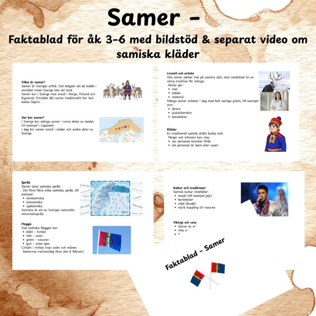 Samer – Faktablad för åk 3–6 med bildstöd & separat video om samiska kläder