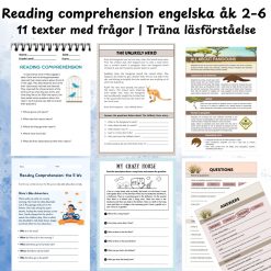 Reading comprehension engelska åk 2–6 | 11 texter med frågor | Träna läsförståelse