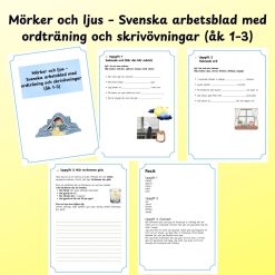 Mörker och ljus – Svenska arbetsblad med ordträning och skrivövningar (åk 1–3)